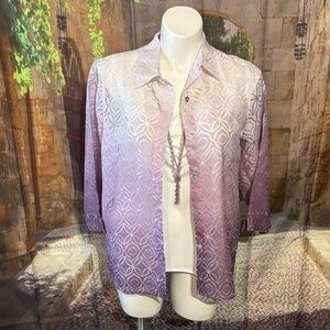Alfred Dunner Purple Ombré Button Down top with Tank and Necklace.